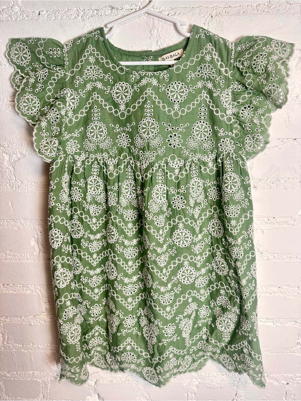 Baybala Girls Green Eyelet Flutter Sleeve embroidered Dress 8
